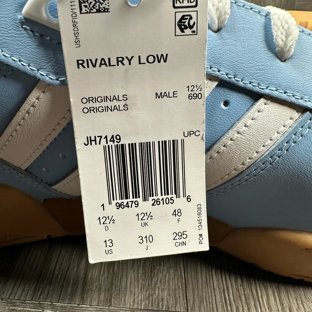 Adidas Rivalry Low Mens 13 Blue Leather Gum Sole Retro Basketball NEW JH7149